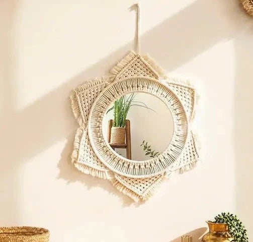Macrame Wall Hanging Round Mirror - Leechoo